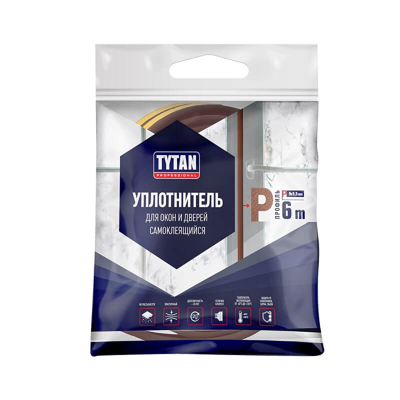 Уплотнитель Tytan Professional P-профиль коричневый 9*5,5мм 6м